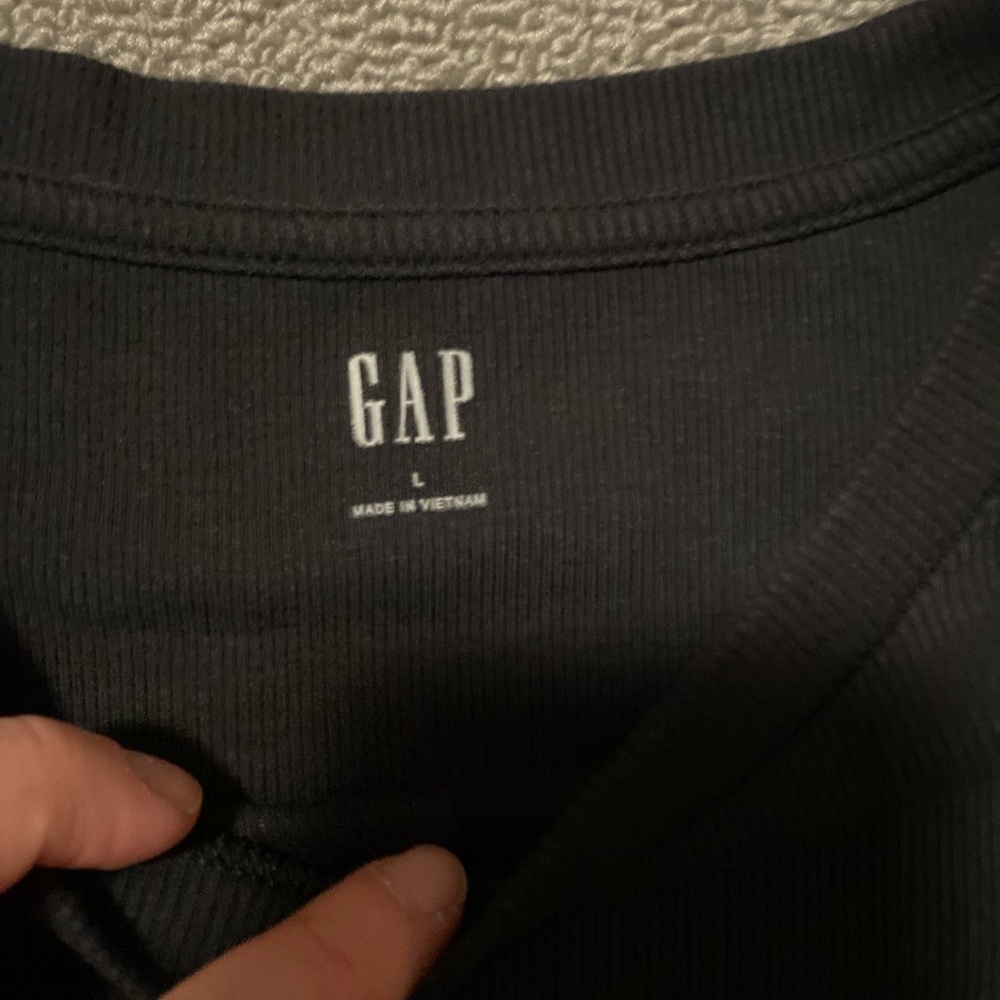 GAP Women's Large Stretchy Ribbed Knit Black Ruffle Sleeve Casual Tee - Picture 3 of 5